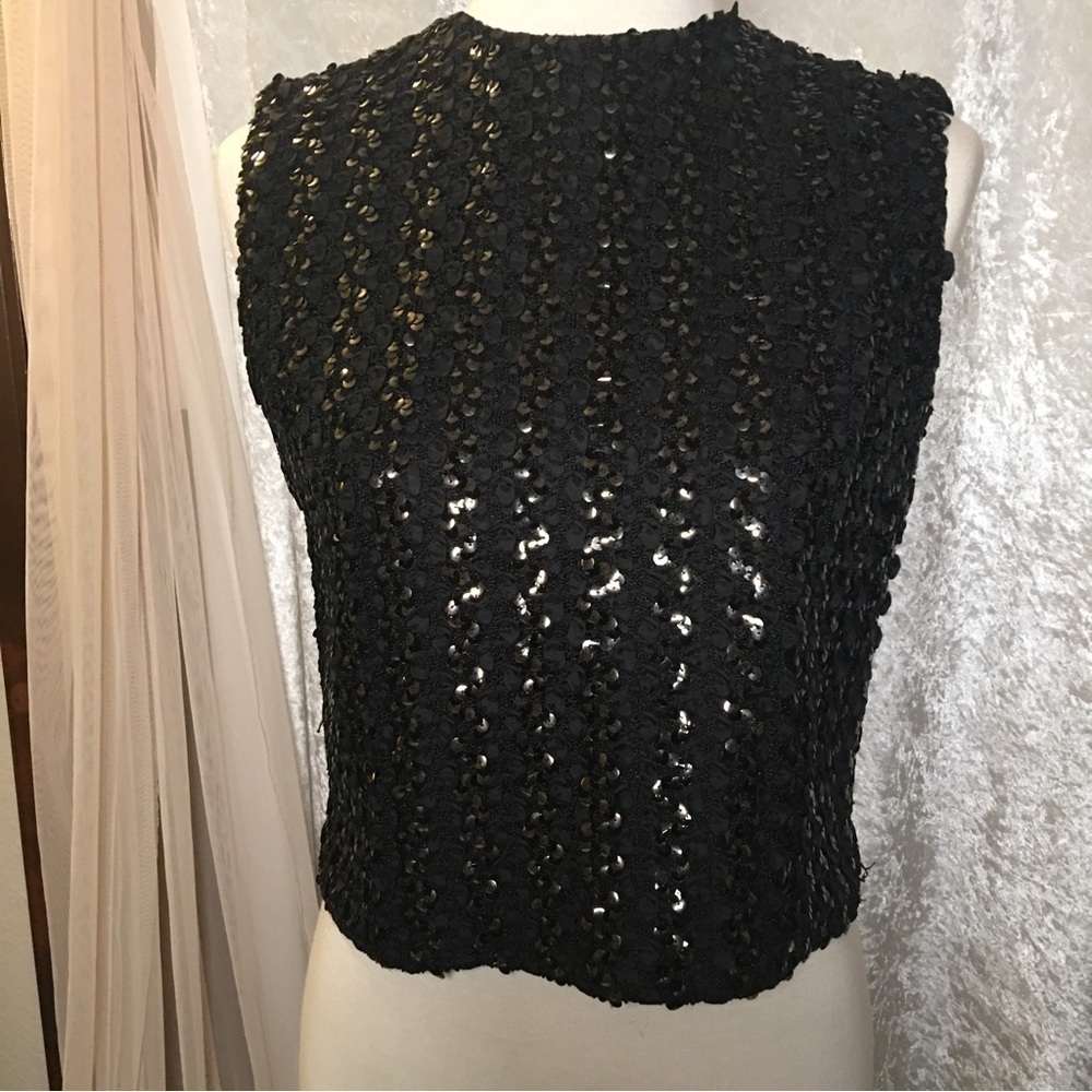 1980’s Sequins Black top vest with zipper Size SP Vintage